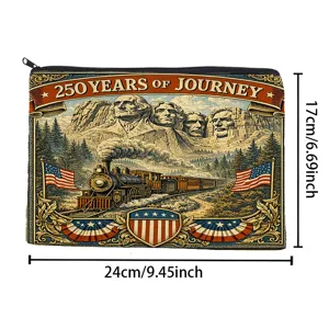 Retro American patriotic Mount Rushmore canvas cosmetic bag portable zipper pencil pouch