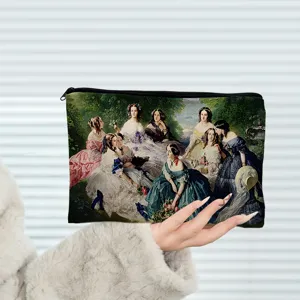 Vintage oil painting print cosmetic bag zipper pouch portable travel makeup storage bag