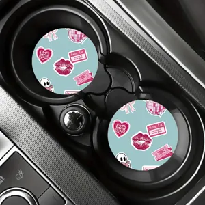 Cute pink aesthetic car cup coasters set, silicone non-slip absorbent cup holder coasters.