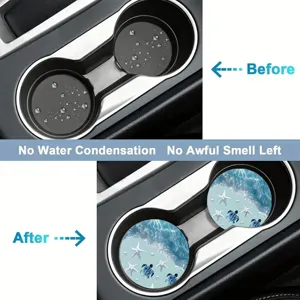 Detailansicht von Auto-Getränkehaltern mit Wasseraufnahme und Meeresschildkröte Design.