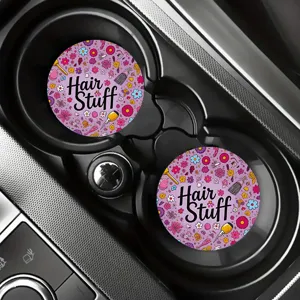 2er Set pinke Autountersetzer mit Friseurmuster, rutschfeste Silikon Becherhalter Matten.