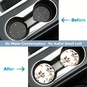 Car cup coasters set, absorbent ceramic or silicone cup mats for auto interior decor.
