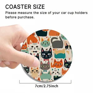 Joli sous-verre de voiture imprimé chat mignon tapis de boisson rond antidérapant 7cm