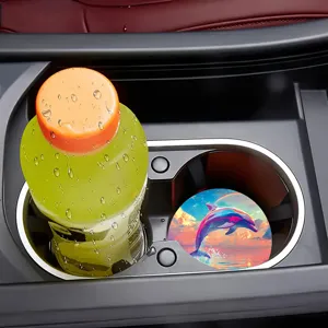 Cute dolphin print car coaster, absorbent and non-slip vehicle cup holder insert mat for daily use.