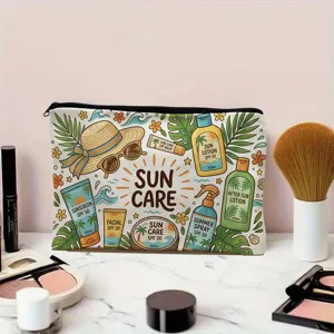 Sommer Sonnenschutz bedruckte Kosmetiktasche, süßer Reise Make-up Beutel mit Reißverschluss.