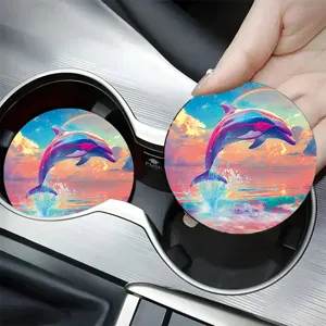 Colorful dolphin car cup holder coaster absorbent ceramic pad for auto interior accessories