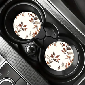 Watercolor autumn leaves car cup coasters, anti-slip acrylic drink coasters set of 2.