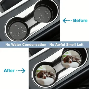 Silicone car cup coasters with cute dog pattern, anti-slip absorbent automotive accessories.