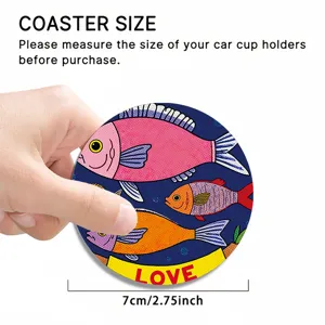 Silikon Auto Tassenuntersetzer mit buntem Fischmuster, rutschfeste 7cm Getränkematte.
