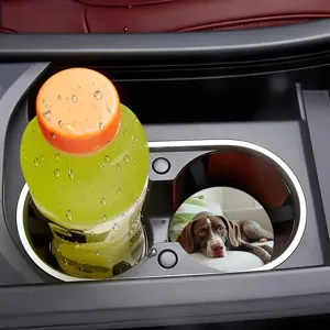 Non-slip silicone car cup coaster with cute brown dog pattern for interior drink holder decoration