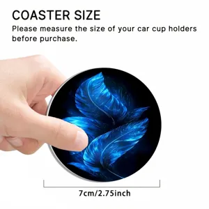 Car anti-dust cup holder coaster, 7cm blue feather pattern non-slip car interior accessory