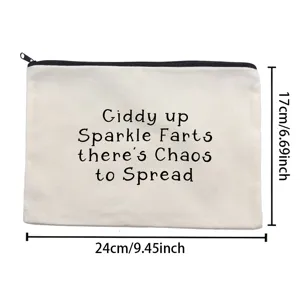 Trousse de maquillage zippée en toile, pochette cosmétique de voyage portable et amusante.