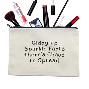 Trousse de maquillage en toile avec fermeture éclair, pochette de voyage pour les femmes.