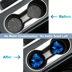 Blue feather car cup holder coasters anti-slip dustproof pad automotive interior accessories