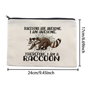 Trousse de maquillage en toile avec motif de raton laveur, pochette de voyage.