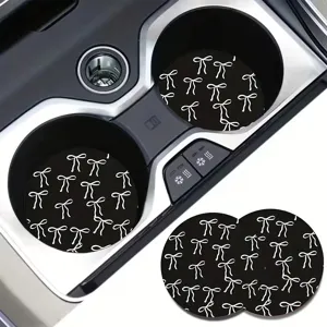 Silikon Auto Tasse Untersetzer, schwarz weiße Schleife Muster runde rutschfeste Untersetzer.