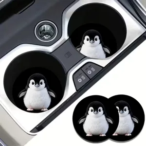 Cute penguin car cup holder coasters, anti-slip silicone auto interior accessories.