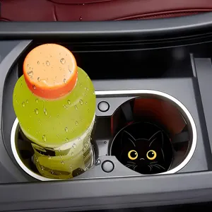 Niedlicher schwarzer Katzen Auto Tassen Untersetzer Silikon Antirutsch Matte Zubehör