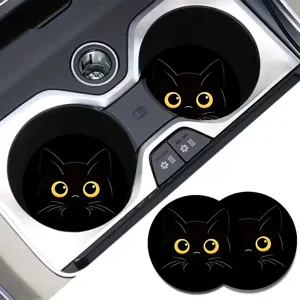 Niedliche schwarze Katzen Auto Tassenuntersetzer, rutschfeste Silikon Getränkematten für Autos.
