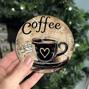 Round car cup coaster with vintage coffee design, anti-slip heat insulation pad.
