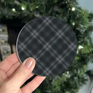 Car coaster anti slip black plaid round cup pad universal acrylic vehicle cup holder mat
