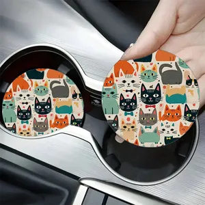 Dessous de Verre pour Voiture en Silicone Antidérapant Isolation Thermique Imprimé Chat Cartoon Ciel Étoilé Floral Accessoires Intérieur