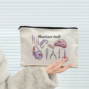 Leichte Kosmetiktasche aus Segeltuch mit Maniküre-Werkzeug-Druck, ideal für tägliche Reisen.