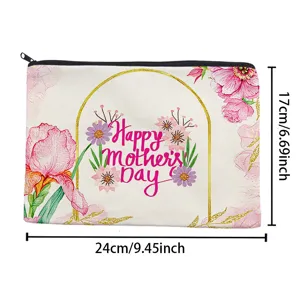 Floral Mother's Day cotton cosmetic bag zipper pencil pouch clutch storage organizer.
