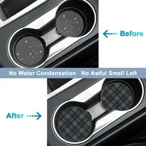 Car cup holder coasters set anti-vibration plaid car interior accessories anti-slip mats.
