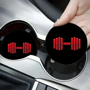 Car cup coasters, anti-slip silicone drink mats for vehicle interior holder, 2pcs red dumbbell
