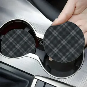Car cup coasters set black grey plaid design anti slip silicone auto interior accessories