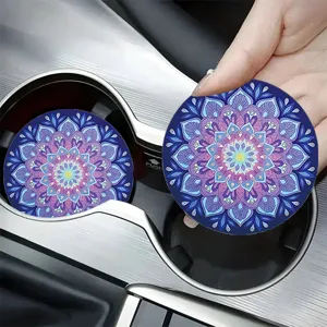 Lot de dessous de verre pour voiture mandala, insert antidérapant et absorbant.
