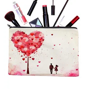 Trousse de maquillage en toile avec arbre d'amour et organisateur de cosmétiques pratiques.