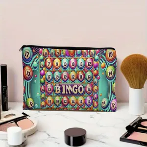 Colorful canvas pencil pouch with bingo pattern multi-purpose storage bag for stationery.