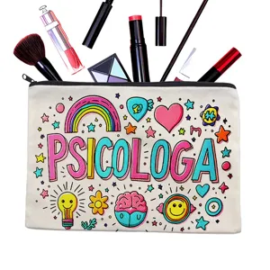 Canvas makeup bag pencil pouch with cute colorful psychologist theme doodle print for use.