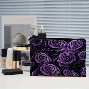 Trousse de maquillage imprimé roses violettes grand sac cosmétique voyage quotidien