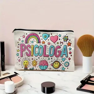 Cute canvas makeup bag pencil case psychologist doodle storage pouch cosmetic organizer.