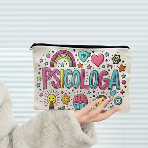 Canvas pencil case cute cartoon psychology design multi-purpose zipper storage cosmetic bag