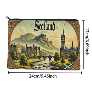 Vintage Scotland landscape canvas pencil case, durable storage pouch for stationery and daily items.
