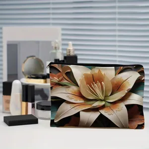Trousse de maquillage détail avec grand imprimé floral et fermeture éclair.