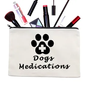 Canvas zipper pouch cosmetic makeup bag pencil case pet medicine storage bag for daily use