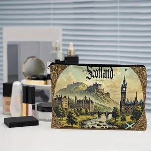 Vintage Scotland castle printed canvas makeup bag pencil pouch multi-use storage organizer