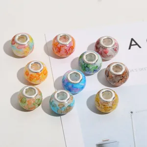 Cuentas de gran agujero de colores accesorios para pulseras DIY con motivos de acuarela.