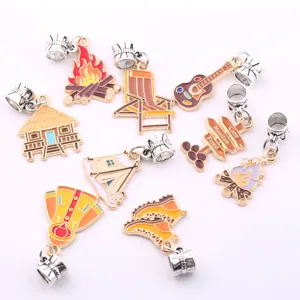 DIY enamel camping charms set alloy campfire guitar tent pendants for jewelry making