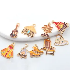 Camping theme enamel alloy charms DIY pendants set for handmade necklaces bracelets crafting.