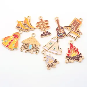 DIY Alloy Enamel Cartoon Animal And Camping Theme Charms Bear Owl House Guitar Shoes Pendant Jewelry Making Accessories