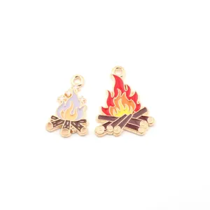 Detailed view of cute enamel campfire alloy charms, perfect for handmade jewelry DIY crafts.