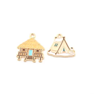 DIY enamel alloy house and tent charms pendants for handmade jewelry making accessories.
