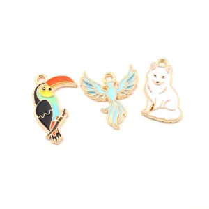 Cute cartoon animal alloy enamel charms DIY pendants set for jewelry making and crafting.