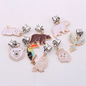 DIY Enamel Alloy Animal Charms Pendants Cute Bear Owl Bird Jewelry Making Accessories